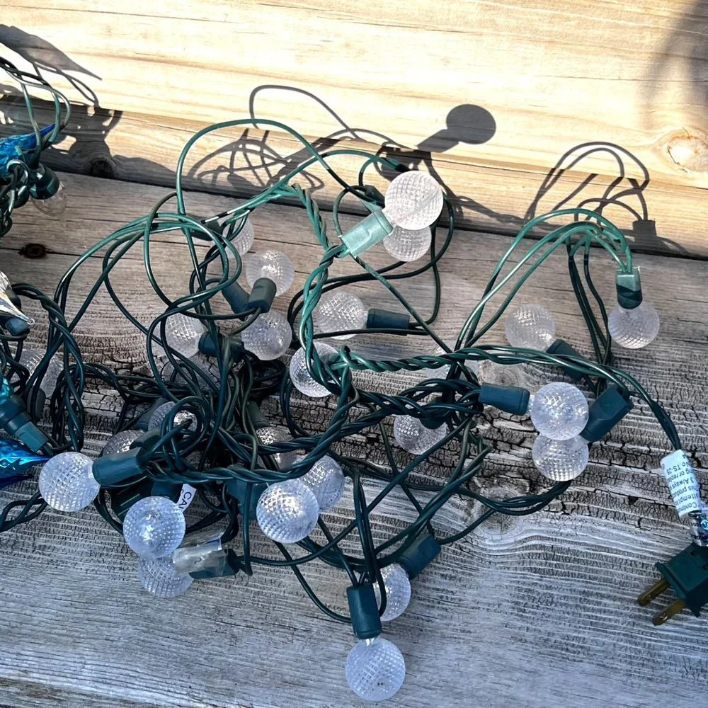 Blue White String Lights Cone Globe LED 2 Sets Christmas Deck Camping Indoor Out